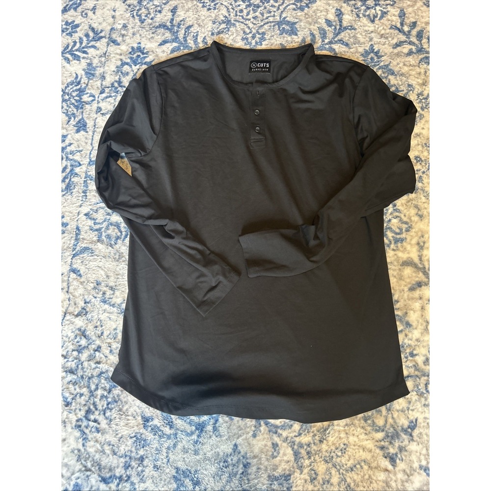 CUTS Curve Hem Henley Shirt Mens sz L Black  Long Sleeve Pyca Pro Athleisure